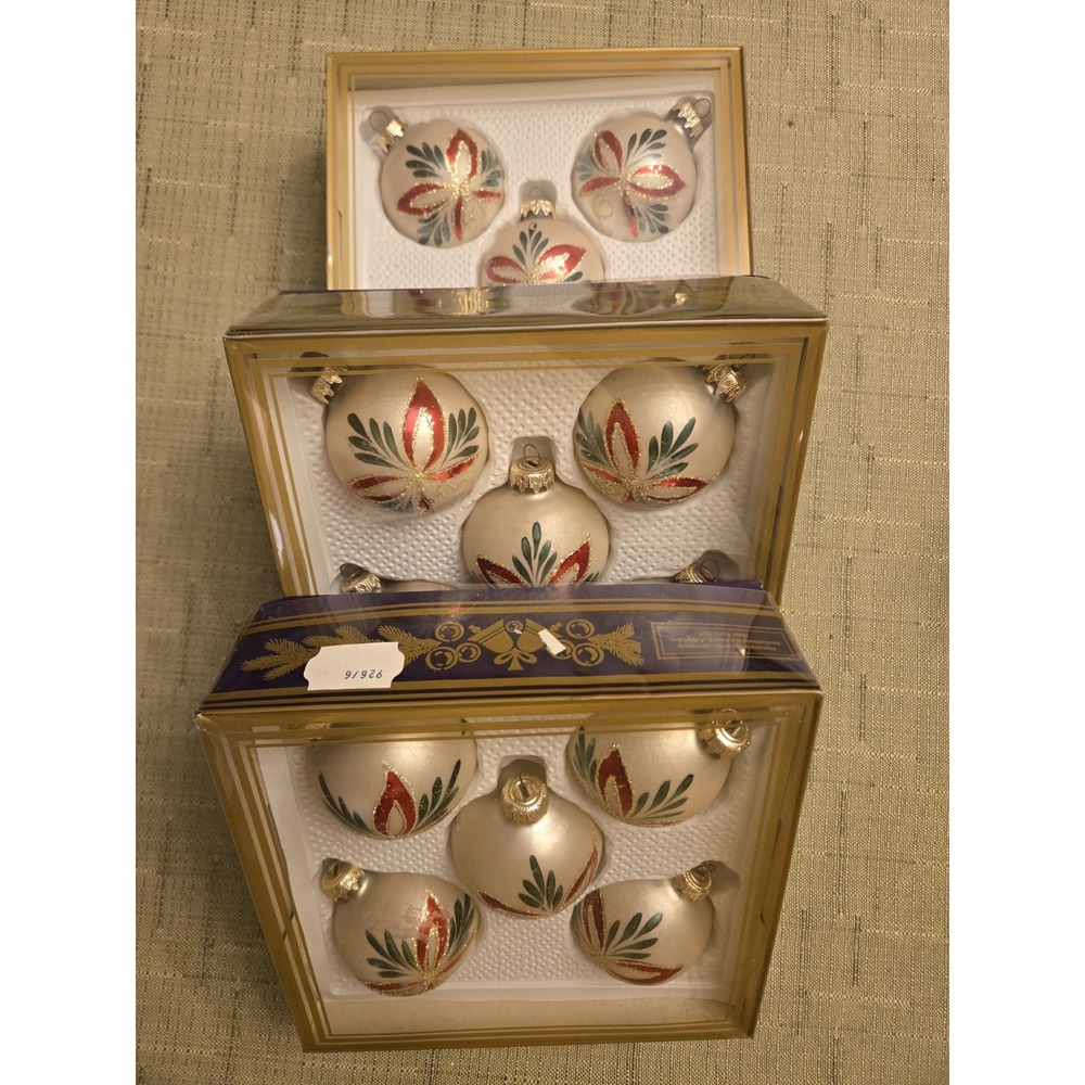 12 Vintage Kurt Adler Christmas Ornaments Glass Ball West Germany Red Bows Gold